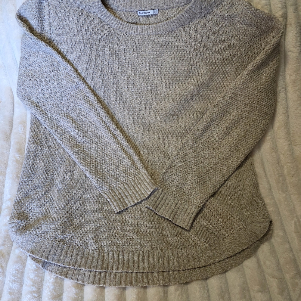 Pink Clover Light Tan Crew Neck Sweater